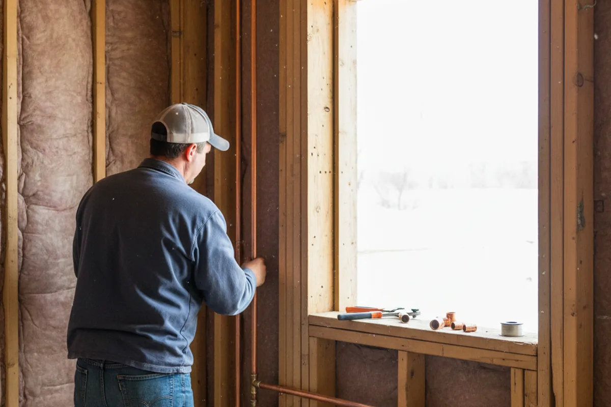 Licensed plumber running new copper supply lines in a Lawrence home